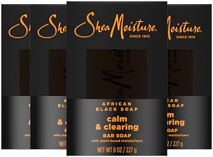 SheaMoisture Bar soap African Black Soap 4 count Soothe and Clarify Skin Soothing and Clarifying bar soap with 24h shea moisture nutrients for Healthy, Glowing Skin 8 oz SheaMoisture