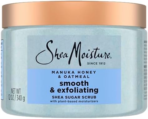 SheaMoisture Shea Sugar Body Scrub Manuka Honey Oatmeal for smooth & exfoliating Smooth and Exfoliating Body scrub with 24h shea moisture nutrients 12 oz SheaMoisture