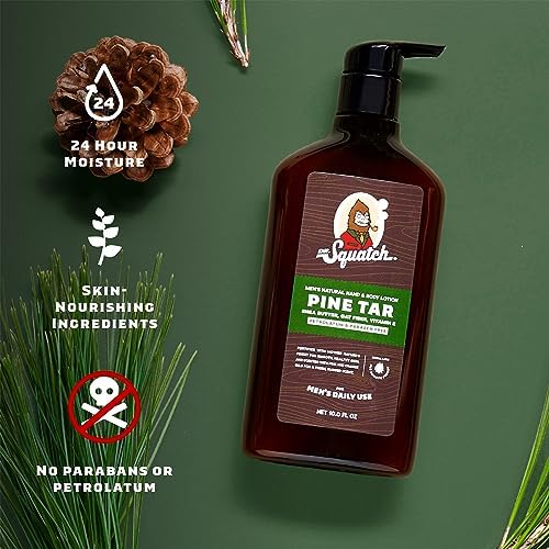 Dr. Squatch Men's Non-Greasy Natural Lotion - 24-hour moisturization hand and body lotion - Made with Shea Butter, Coconut Oil, and Vitamin E - Pine Tar, Fresh Falls (2 Pack) Dr. Squatch