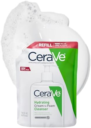 CeraVe Hydrating Cream To Foam Cleanser, Makeup Remover Face Wash For Dry Skin, Foaming Facial Cleanser With Hyaluronic Acid, Normal To Dry Skin, Fragrance Free & Non Comedogenic, 8 Fluid Ounces CeraVe