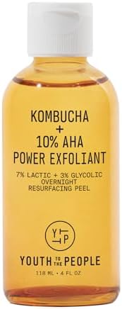 Youth To The People Kombucha + 10% AHA Power Exfoliant (4 fl oz), Overnight Resurfacing Peel, Helps Fade Discoloration + Smooth Skin Texture, Lactic + Glycolic Acid, Fragrance-free, Vegan Youth To The People