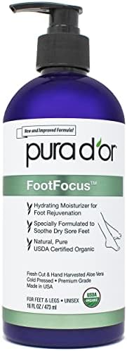 PURA D'OR FootFocus Organic Aloe Vera Gel For Severe Cracked Heel Repair Foot Care Products - Athletes Foot Treatment Extra Strength Feet Care - Vitamin E, Peppermint, Tea Tree & Eucalyptus Oil, 16oz Pura D'Or