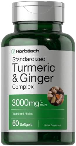 Horbäach Turmeric and Ginger Supplement 3000 mg | 60 Softgel Capsules | Turmeric Curcumin Complex with Black Pepper Extract | Non-GMO, Gluten Free Horbäach