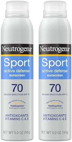 Neutrogena Sport Active Defense SPF 70 Sunscreen Spray, Sweat & Water Resistant Spray Sunscreen with Broad Spectrum Protection for Sunburn Prevention, Oxybenzone-Free, Twin Pack, 5 oz, 2 Pack Neutrogena