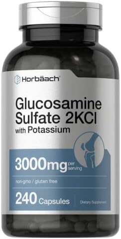 Horbäach Glucosamine Sulfate 2KCI with Potassium | 3000mg | 240 Capsules | Non-GMO and Gluten Free Supplement Horbäach