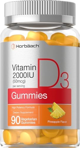 Horbäach Vitamin D3 2000iu Gummies | 90 Count | Vegetarian | Pineapple Flavor | 50 mcg | Non-GMO, Gluten Free Vitamin D Supplement Horbäach