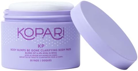 Kopari KP Body Bumps Be Gone Clarifying Body Pads with 4.4% AHAs & BHAs | Reduces the Appearance of Pores and Bumps | Brighten Dark Spots & Smooths Skin Texture | 50 Pads Kopari