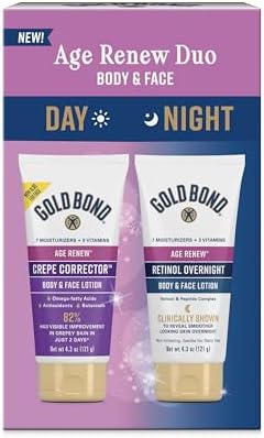 Gold Bond Age Renew Day & Night Duo Lotion Set for Body & Face, Crepe Corrector Lotion, Visibly Firms Skin Retinol Overnight Lotion, Visibly Smooths Skin, 8.6 oz. Gold Bond