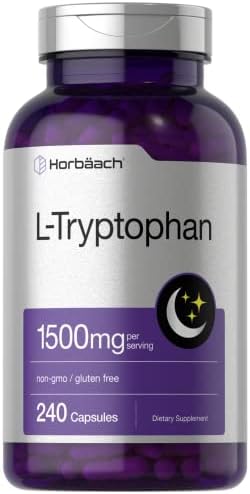 Horbäach L Tryptophan 1500mg Capsules | 240 Count | Nighttime Formula | Non-GMO, Gluten Free Supplement Horbäach