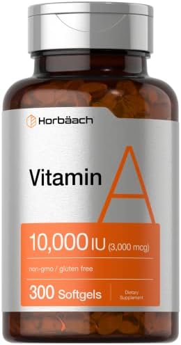 Horbäach Vitamin A 10000 IU Softgels | 300 Count | Non-GMO, Gluten Free Supplement Horbäach