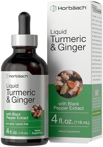 Horbäach Turmeric and Ginger Supplement 4 fl oz | with Black Pepper | Herbal Liquid Extract | Vegan, Non-GMO, Gluten Free Horbäach