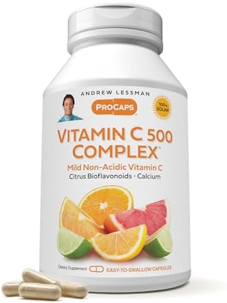 ANDREW LESSMAN Vitamin C 500 Complex 60 Capsules - Non-Acidic Vitamin C Plus Citrus Bioflavonoids for Immune System and Anti-Oxidant Support, No Stomach Upset, Small Easy to Swallow Capsules Andrew Lessman