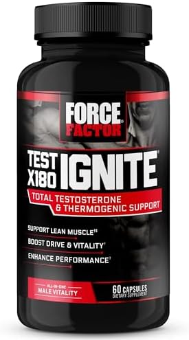 FORCE FACTOR Test X180 Ignite Testosterone Booster for Men, Testosterone Support Supplement to Help Burn Fat, Boost Vitality, and Increase Energy, 60 Capsules Force Factor