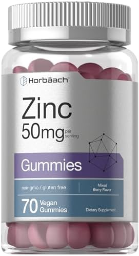 Horbäach Zinc 50mg | 70 Gummies | Mixed Berry Flavor | Vegan, Non-GMO and Gluten Free Formula | Zinc Citrate Dietary Supplement Horbäach