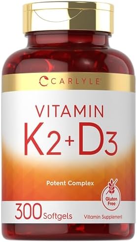 Carlyle Vitamin K2 and D3 Supplement | 300 Softgels | 200mcg K2 MK7 & 10,000 IU D3 | Non-GMO, Gluten Free Carlyle