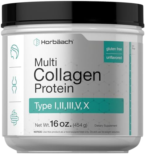 Horbäach Multi Collagen Protein Powder 16 oz | Type I, II, III, V, X | Hydrolyzed Collagen Peptide Powder | Keto & Paleo Friendly | Unflavored & Gluten Free Horbäach