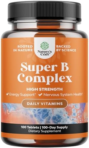 Super Vitamin B Complex for Women & Men - B Vitamins Complex with Thiamin, Riboflavin, Niacin, 6, 12 and Folate - Blend Supplement for Nervous System Support, Energy & High Strength - 100 Tablets Natures Craft