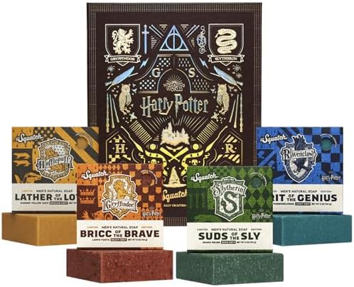 Dr. Squatch Harry Potter Collection with Collector's Box - Men's Natural Bar Soap 4 Pack Bundle and Collector's Box - Soap inspired by Gryffindor, Slytherin, Ravenclaw, and Hufflepuff Dr. Squatch