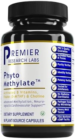 Premier Research Labs Phyto Methylate - B Vitamin Supplement - Supports Methylation, Detox, Brain & Heart Health - 5-MTHF & P5P - 60 Plant-Source Capsules Premier Research Labs