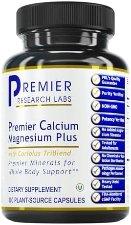 Premier Research Labs Calcium Magnesium Plus - Calcium Magnesium Supplement, Calcium Supplement for Bone Health, with Mushroom Complex - Reishi & Lions Mane - 90 Vegetarian Capsules Premier Research Labs