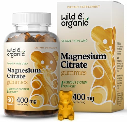 Wild & Organic Magnesium Citrate Gummies 400 mg - Relaxing Chewables for Calm and Mood - Calming Magnesium Citrate Supplement - 60 Vegan, Non-GMO Powder Based Chews Wild & Organic