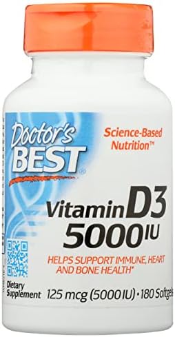 Doctors Best Vitamin D3 5000IU, Non-GMO, 180 Softgel (Pack of 1) Doctor's Best