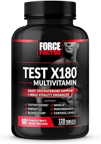 FORCE FACTOR Test X180 Multivitamin, Testosterone Booster Supplement for Men, Support Muscle, Strength, Performance & Vitality, 50+ Nutrients for Men’s Health & All 13 Essential Vitamins, 120 Tablets Force Factor