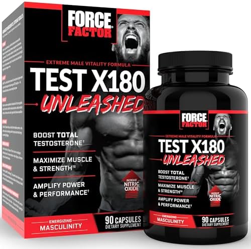 FORCE FACTOR Test X180 Unleashed Testosterone Booster for Men to Build Muscle, Increase Strength, and Improve Performance, Testosterone Supplement for Men’s Health, 90 Capsules Force Factor