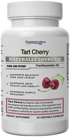 Superior Labs – Tart Cherry – 1000 mg Extract, 60 Veg Caps – 2% Proanthocyanidins – Celery Seed & Black Pepper Extracts for Maximum Absorption – Supports Balanced Uric Acid Levels Superior Labs