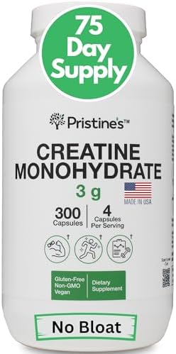 PRISTINE'S Creatine Monohydrate Capsules for Women & Men - No Bloat 75 Day Supply 3G Muscle Growth Support Supplement - Cognitive & Athletic Performance Support - Enhanced Recovery Pristine'S