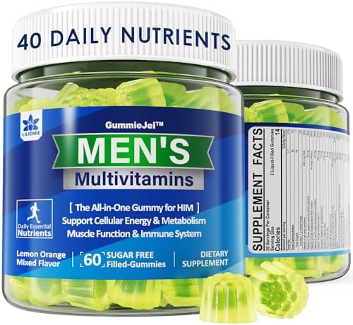 Mens Multivitamins Gummies, Multiminerals, Vegan Omega 3, CoQ10, Probiotics, Daily Mens Vitamins A C D3 E B6 B12, Methylated Multivitamin for Men - Energy, Immunity, Sugar Free, Vegan (No Iron) 60 Cts Lilicare