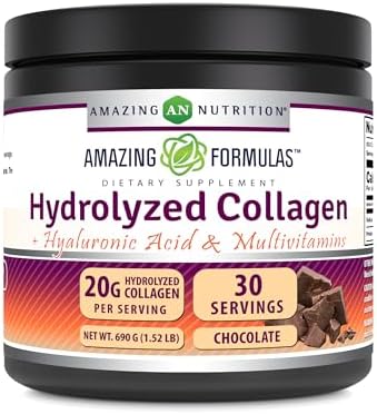 Amazing Formulas Hydrolyzed Collagen with Hyaluronic Acid & Multivitamins Supplement | 30 Servings Powder | 660 Grams | Chocolate Flavor Amazing Nutrition