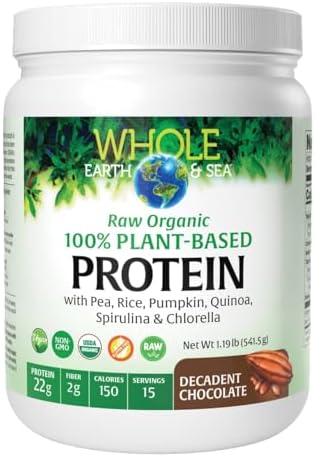 Natural Factors Whole Earth & Sea® Raw Organic 100% Plant-Based Protein, 541g, Chocolate Natural Factors