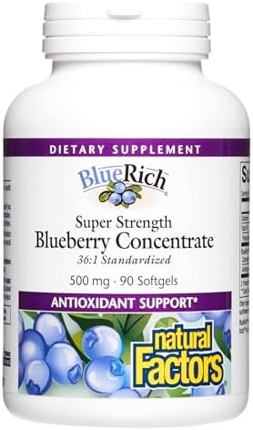 BlueRich by Natural Factors, Super Strength Blueberry Concentrate, Antioxidant Support for Overall Good Health, 90 Softgels Natural Factors