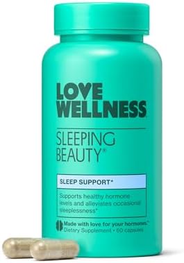 Love Wellness Sleeping Beauty | Sleep Support with Melatonin, Magnesium & L-Theanine | Promotes Restful Sleep, Relaxation & Calmness | Organic Valerian Root Powder & Lemon Balm | 60 Count Love Wellness