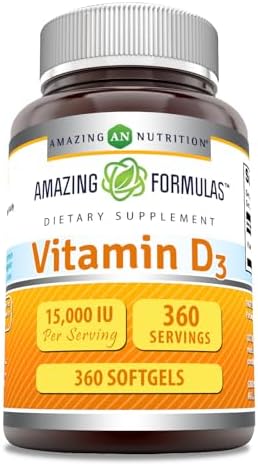 Amazing Formulas Vitamin D3 Supplement | 15000 IU Per Serving | Softgels | Non-GMO | Gluten Free | Made in USA (180 Count) Amazing Nutrition