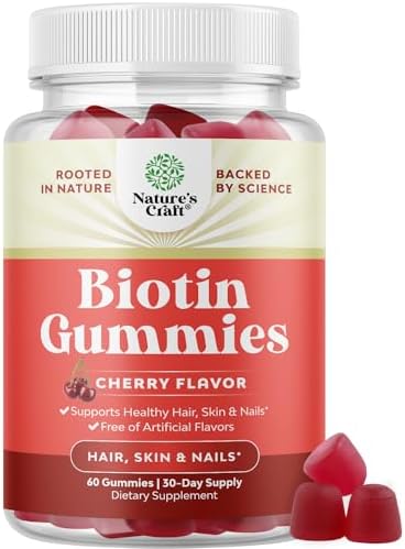 Natural Biotin Gummies for Hair Growth - Biotin Vitamins Hair Skin and Nails Gummies for Women and Men - Growth Vitamins Women with Pantothenic Acid Natures Craft