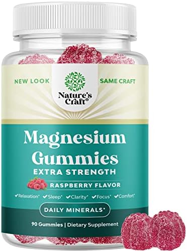 Extra Strength Calm Magnesium Gummies for Adults - Relaxing Magnesium Citrate Gummies with Elemental Mag - Sleep Aid Soft Chews Raspberry Flavored - Body & Mind Relaxation - 90 Count Natures Craft