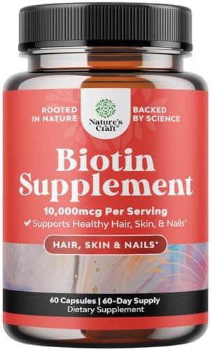 Pure + Potent Biotin Vitamins – Promotes Hair Growth + Prevents Hair Loss - Introduces Better Skin Nails - Natural Supplement for Men and Women- Helps Promote Faster Metabolism Natures Craft