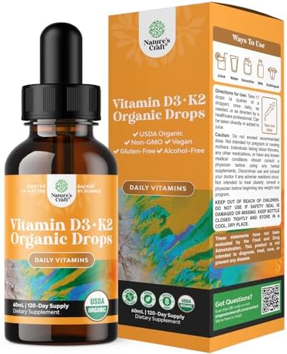 Liquid Vitamin D3 with K2 for Adults - Organic Vitamin D3 K2 Drops with 2000IU per Serving - Vegan Vitamin D3 Liquid Drops for Bone Muscle Heart & Immune Support with MCT Oil for Enhanced Absorption Natures Craft