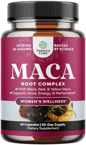 Organic Maca Root Capsules for Women - Potent Herbal Supplement with Female Enhancing Blend of Red Yellow & Black Maca Root - Non-GMO Certified Vegan and Gluten-Free with No Artificial Colors - 30ct Natures Craft