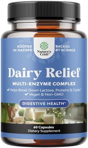 Fast Acting Dairy Relief Pills - Lactose Intolerance Pills with Multi Enzyme Complex for Gas Bloating & Digestive Support - Powerful Lactase Enzyme Blend for Carb Protein & Dairy Digestion 60 Natures Craft