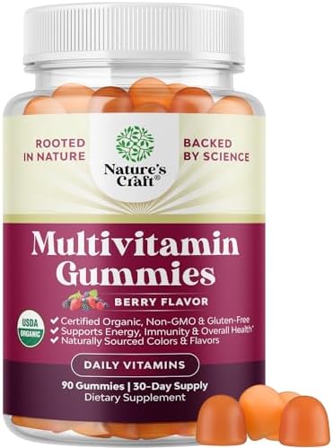 USDA Organic Multivitamin for Women and Men - Vegan Organic Multivitamin for Men Gummies with Zinc & B Complex Vitamins for Enhanced Energy Immunity & Daily Wellness - Vegan and Non-GMO (1 Month) Natures Craft