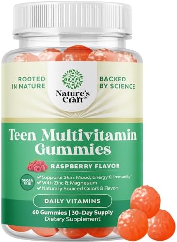 Teen Multivitamin Gummies 12-17 - Teen Girls & Boys Vitamins for Better Skin, Immunity, Mood & Energy Support - Growth Youth Supplements with Zinc, Magnesium, Vitamin A & C - 60 Count Pack Natures Craft