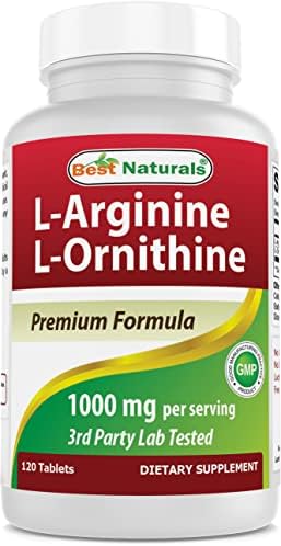 Best Naturals L-Arginine L-Ornithine - 1000mg per Serving - 120 Tablets - Non-GMO & Gluten Free (120 Count (Pack of 1)) Best Naturals