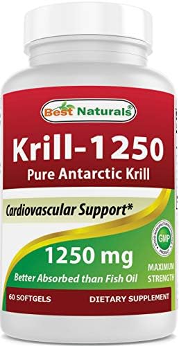 Best Naturals Pure Antarctic Krill Oil 1250 mg (Triple Strength) with Omega-3s EPA, DHA and Astaxanthin 60 Softgels Best Naturals