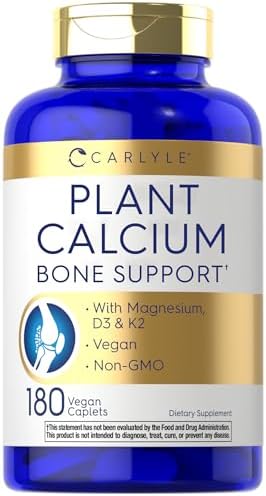 Carlyle Plant Based Calcium with Vitamin K2, D3, Magnesium | 180 Vegan Caplets | Bone Strength Supplement | Non-GMO, & Gluten Free Carlyle