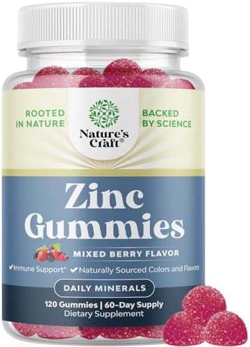 Extra Strength Zinc Gummies for Adults - Chewable Zinc Supplements for Women & Men for Energy & Immune Support - Vitamins & Mineral Supplements - 120 Chews Natures Craft