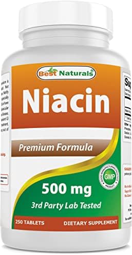 Best Naturals Niacin 500mg 250 Tablets with Flushing - Also Called Vitamin B3 (250 Count (Pack of 1)) Best Naturals