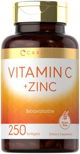 Carlyle Vitamin C with Zinc | 250 Softgels | Bioavailable | Ascorbic Acid | Zinc Oxide | Non-GMO and Gluten Free Supplement Carlyle